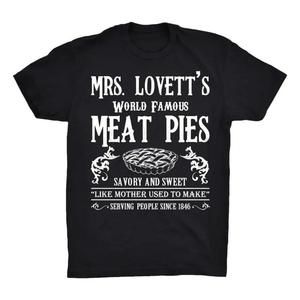 Mrs. Lovett_S World Famous Meat Pies Tee Shirt, Unisex Black Tee Shirt
